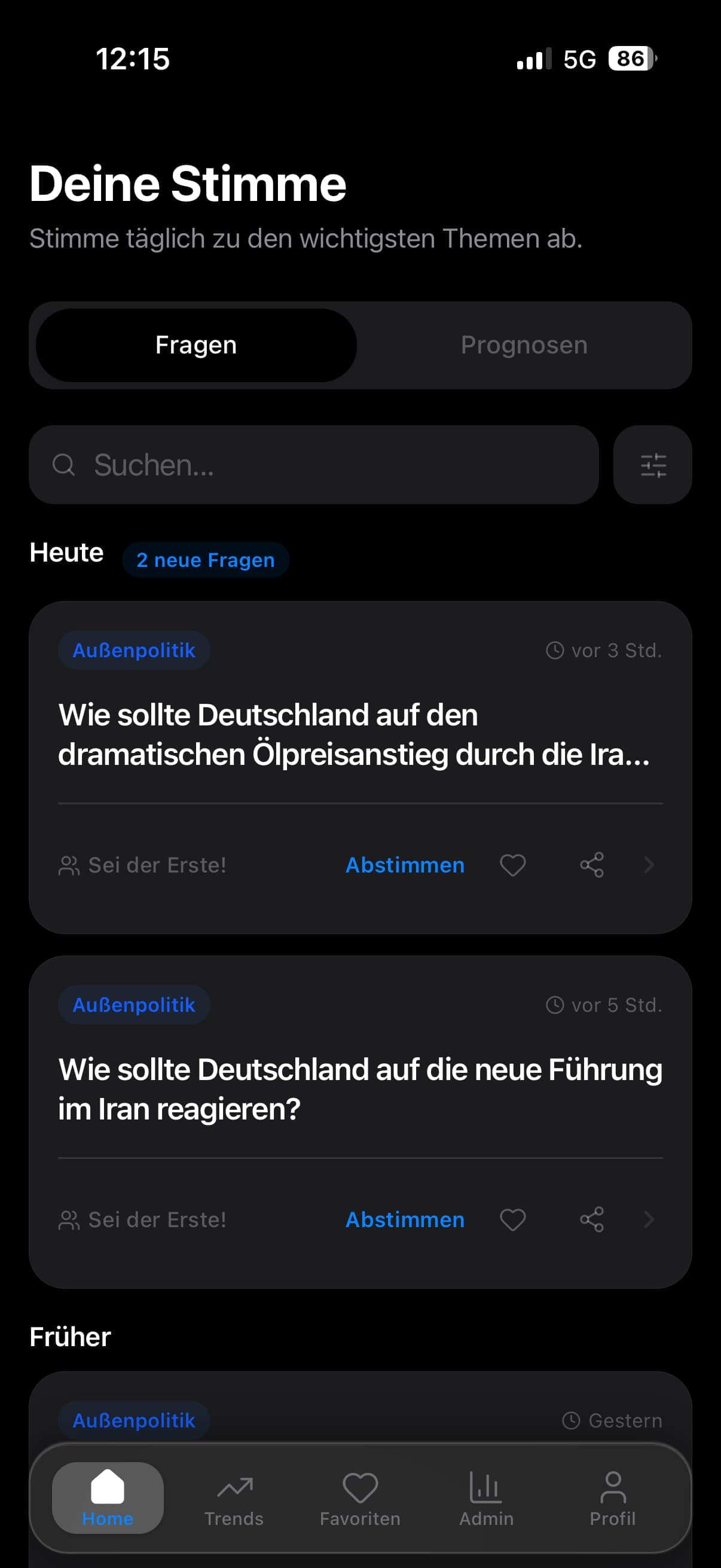 Volksstimme App — Tägliche Abstimmung zu politischen Themen